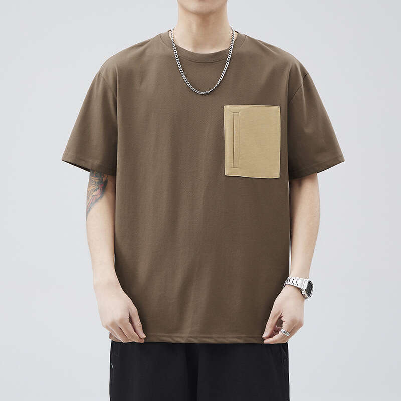 Short Sleeve T-Shirt 2025 Summer New Style Men's Round Neck Pocket Shirt, Unique Youth Versatile Fashion Casual Top