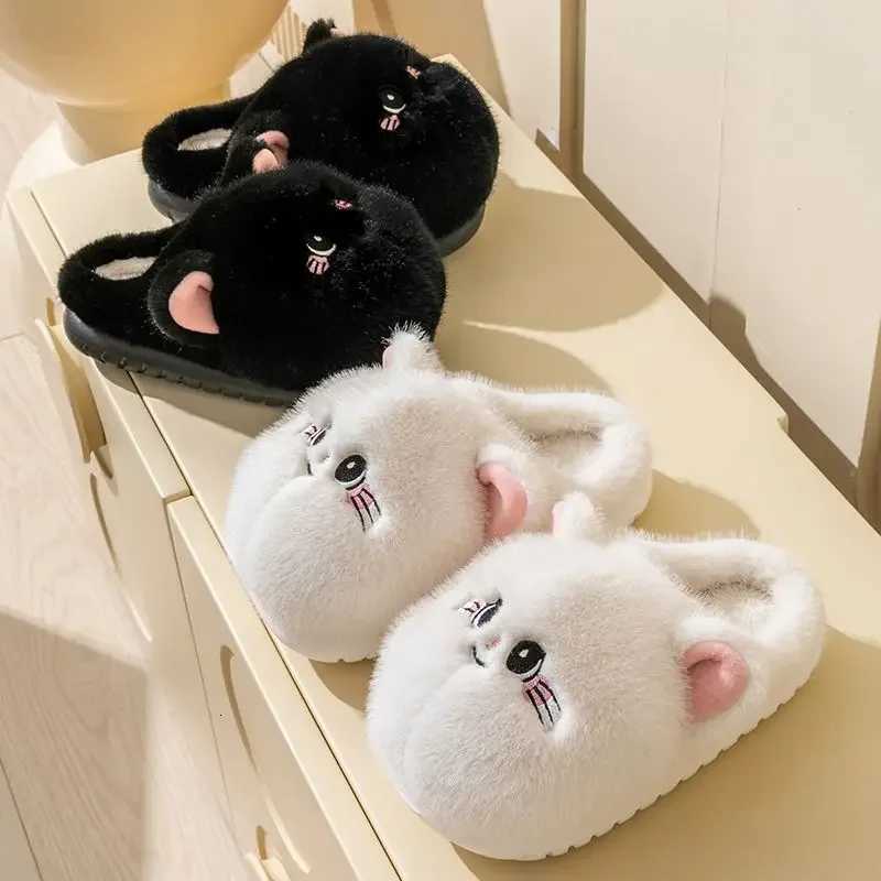 New shaggy slippers that look like your cat womens fluffy outdoor kitty sliper woman fuzzy kitten mules winter warm house shoes S260305