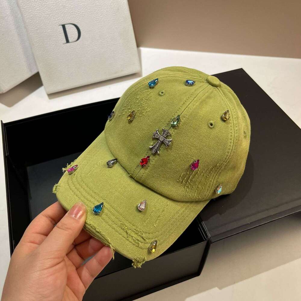 Distressed Multicolor Rhinestone Cross Baseball Cap Women Gothic Hat for Daily Commute & Streetwear