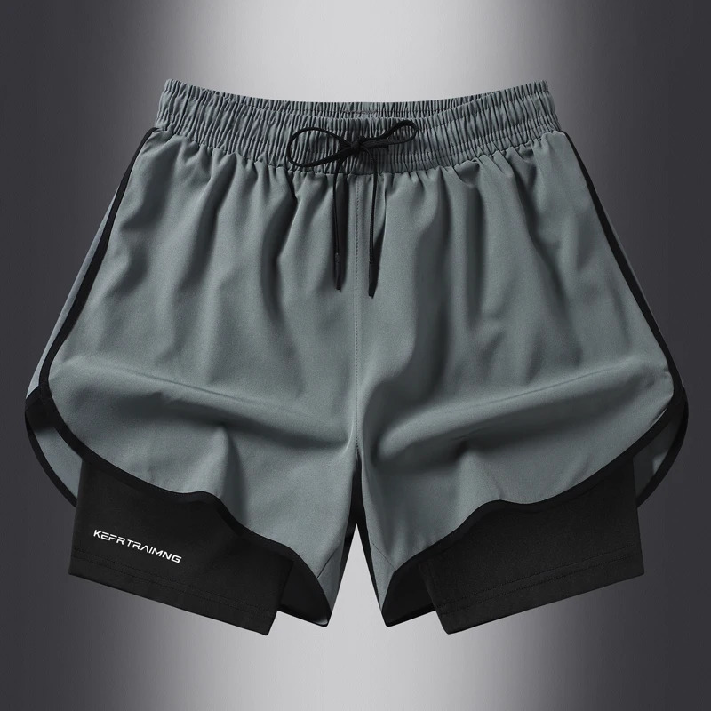 two pieces of summer sports shorts mens and womens quick drying three point running training itness lining American b 260306