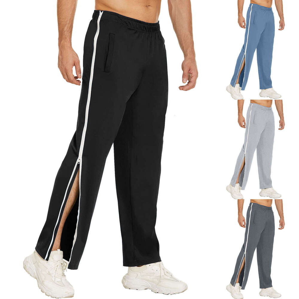 Men's Trendy Sports Zipper Loose Sweatpants Training Quick-Release Basketball Pants Breathable Moisture-Wicking