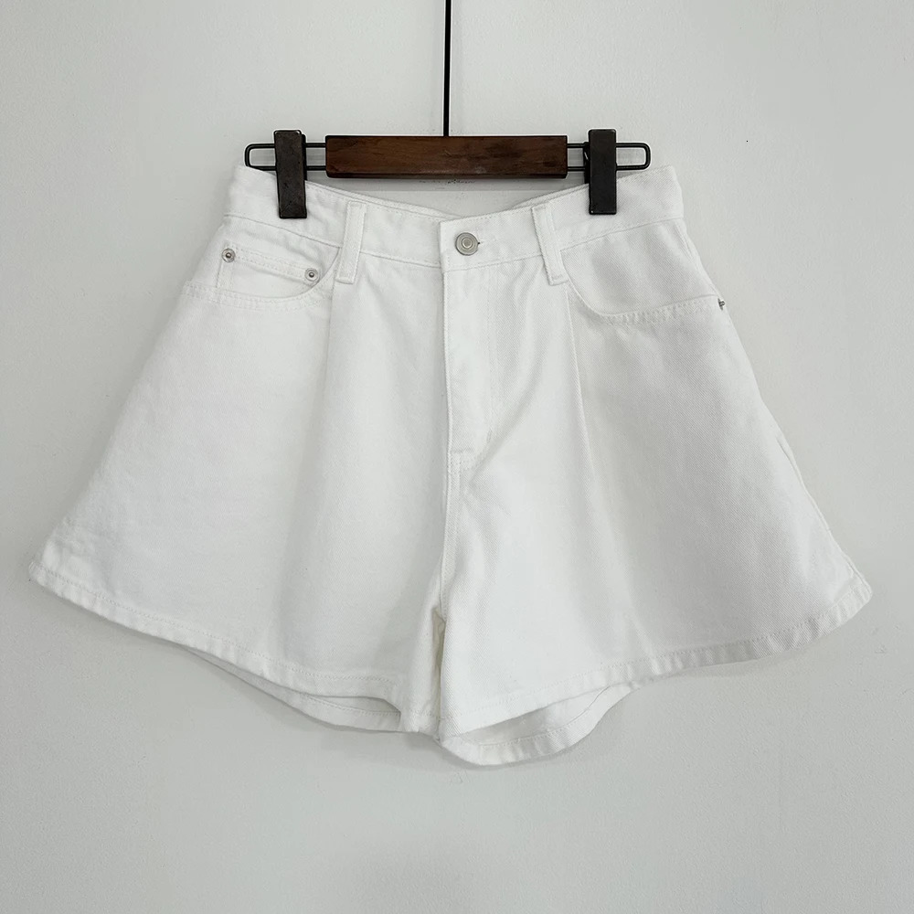REALEFT Summer Washed High Waist Womens A-line Denim Shorts Pocket White Casual Loose Wide Leg Jeans Shorts Female 260306