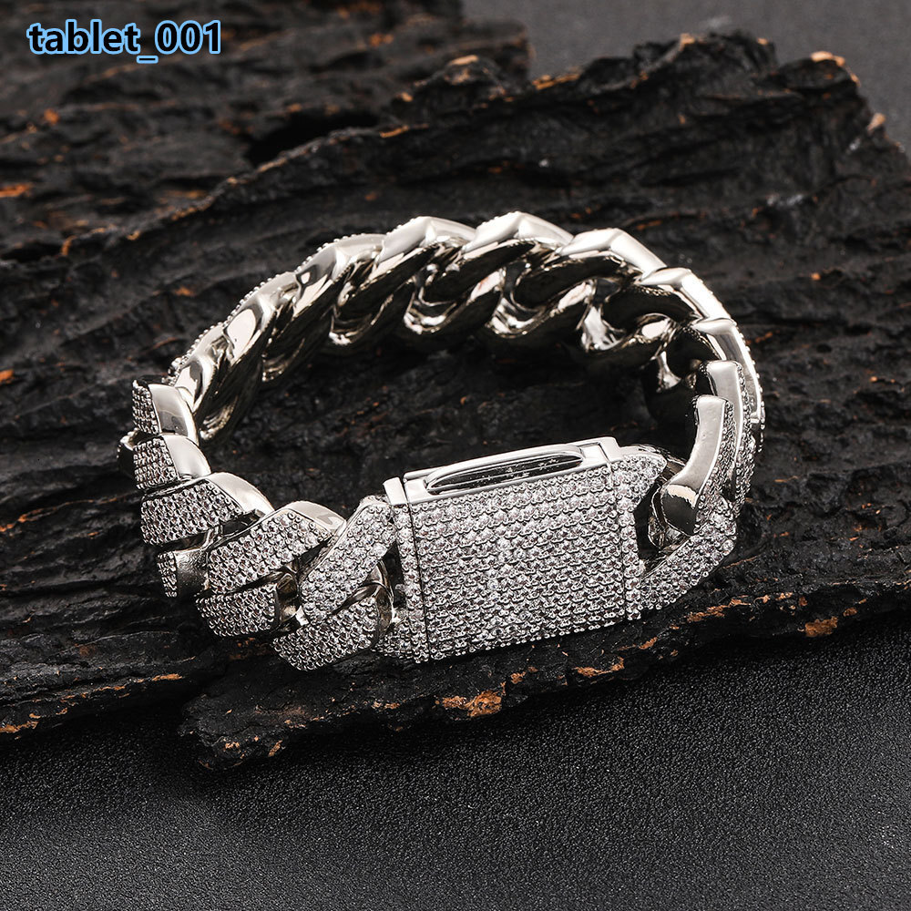 Wholesale 925 Silver Mosan Moissanite Bracelet European American Hip-Hop Style 20mm Cuban Chain Mens Diamond Bangle