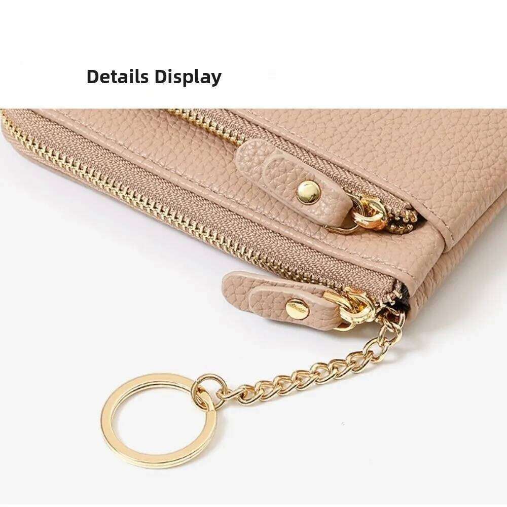 Fashion Leather Coin Purse Zipper Closure Slots Keychain Wallet Multi Functional Solid Color Card Case Casual C260304