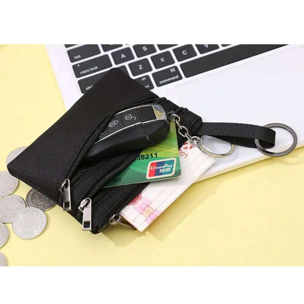Fashion Canvas Pouch Short Wallet Zippers Bag Mini Card Holder 3-layer Fabric Coin Purse C260304