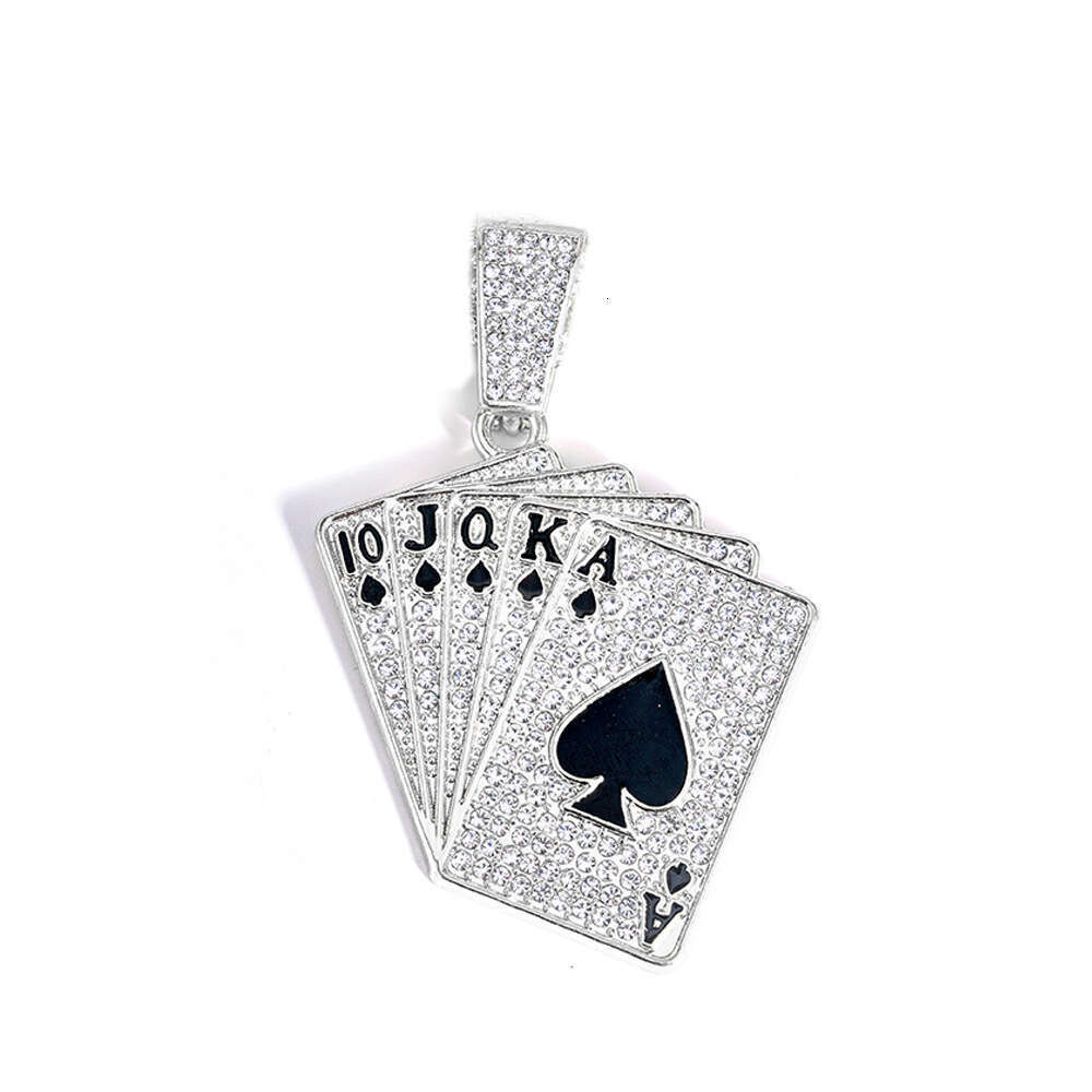 Hot-selling men's poker card necklace pendant, high-quality, fashionable, diamond-encrusted, exclusively for cross-border hip-hop jewelry, person
