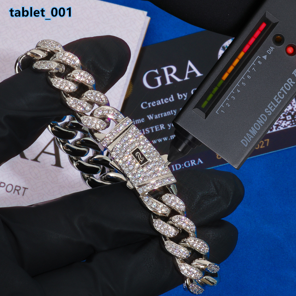 High Quality Hip Hop Style Bling Iced Out Pave Mens Link Chain Bracelets S925 Silver Moissanite Cuban Bracelet