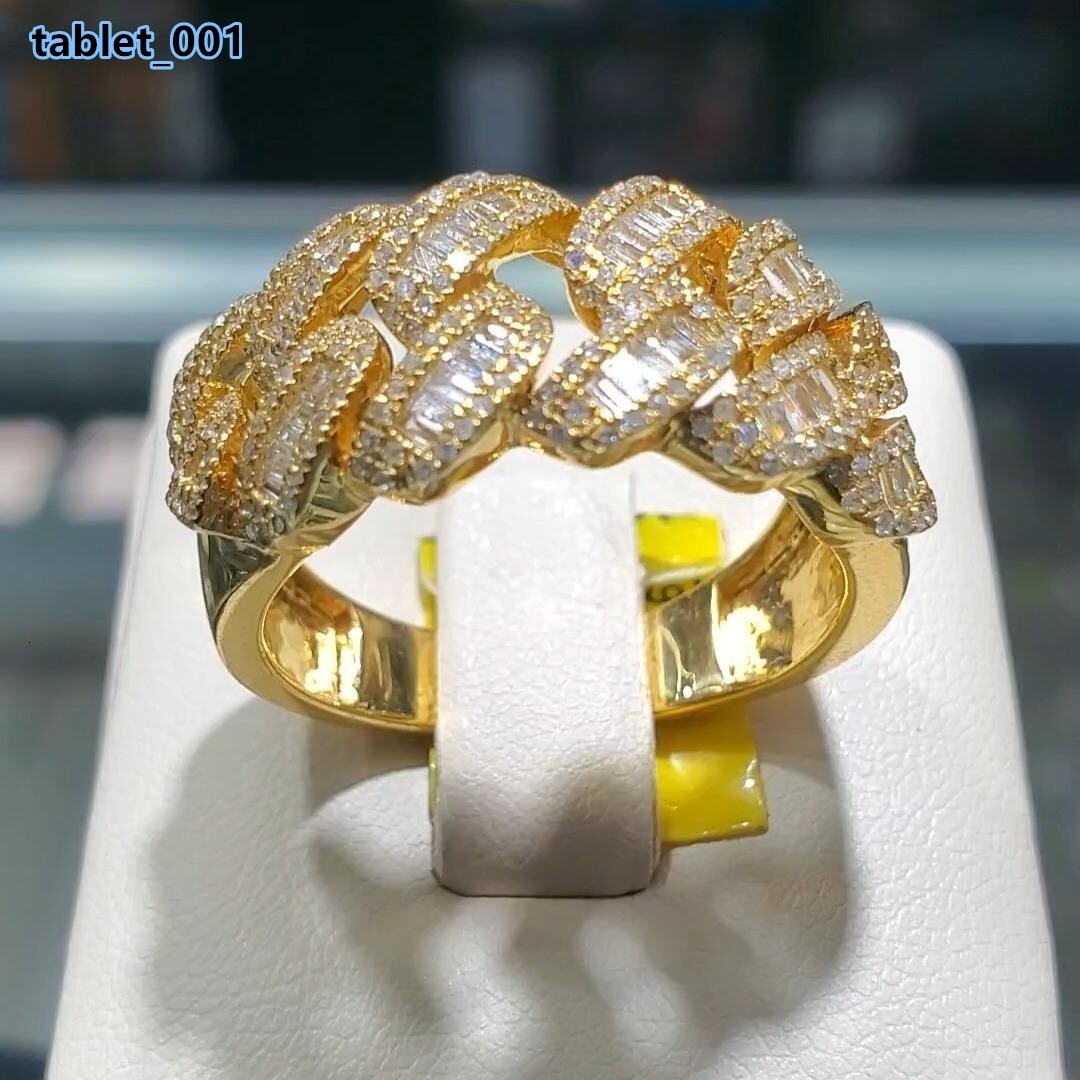 Luxury Cuban Rings Hip Hop Baguette Cut Vvs Iced Out Diamond Sterling Silver 925 Moissanite Ring
