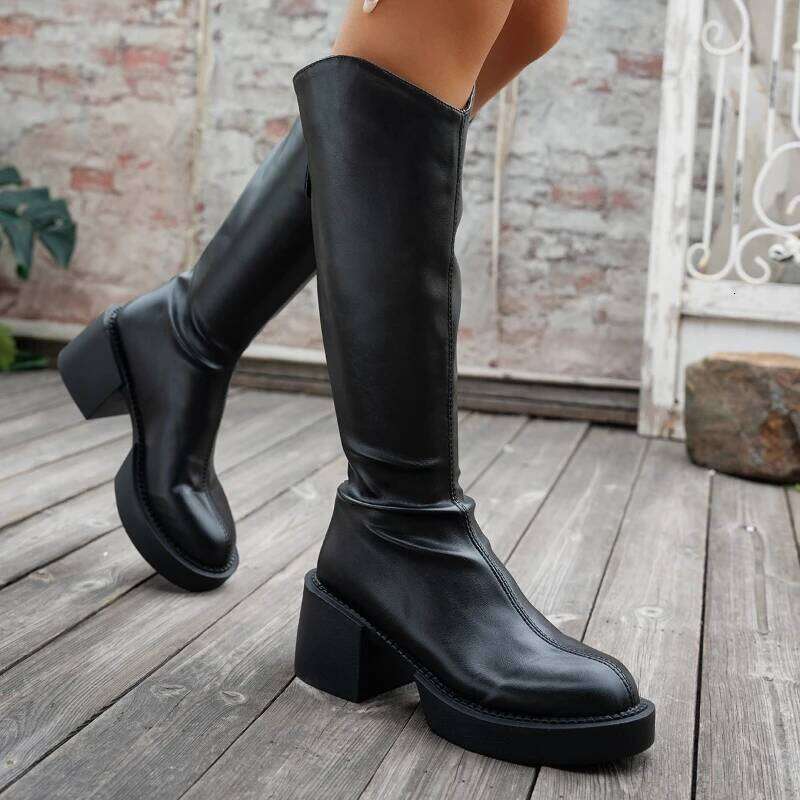 2025 Winter New Back Zipper High Heels Solid Color Comfortable Soft Bottom Fashion Casual Women's Boots