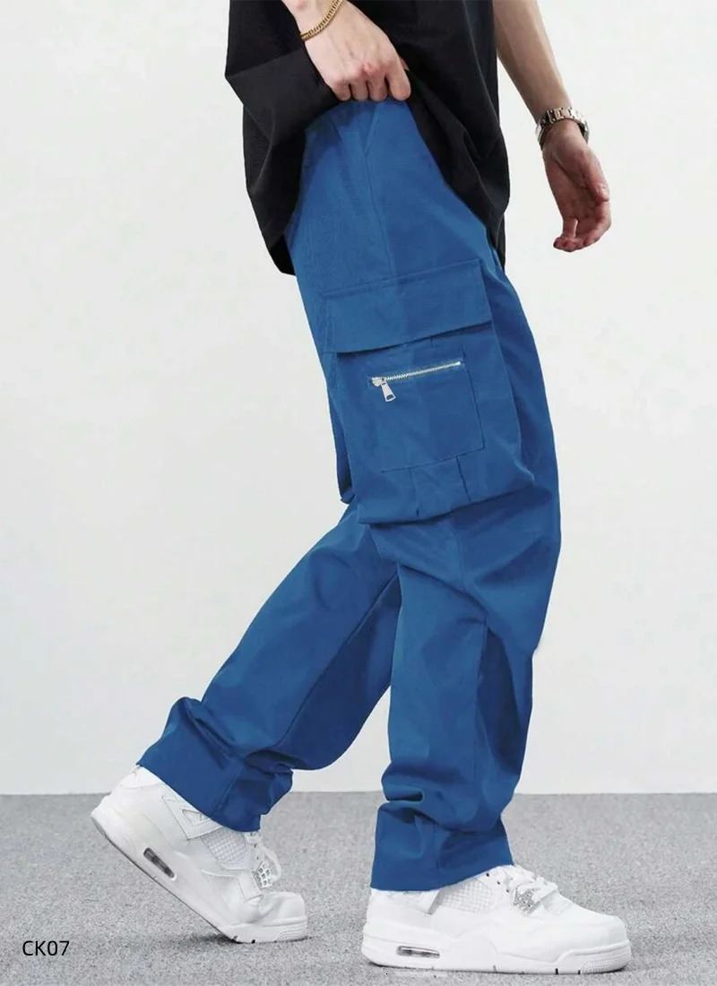 mens workwear pants mens loose straight leg casual pants mens drawstring workwear pocket pants 260305
