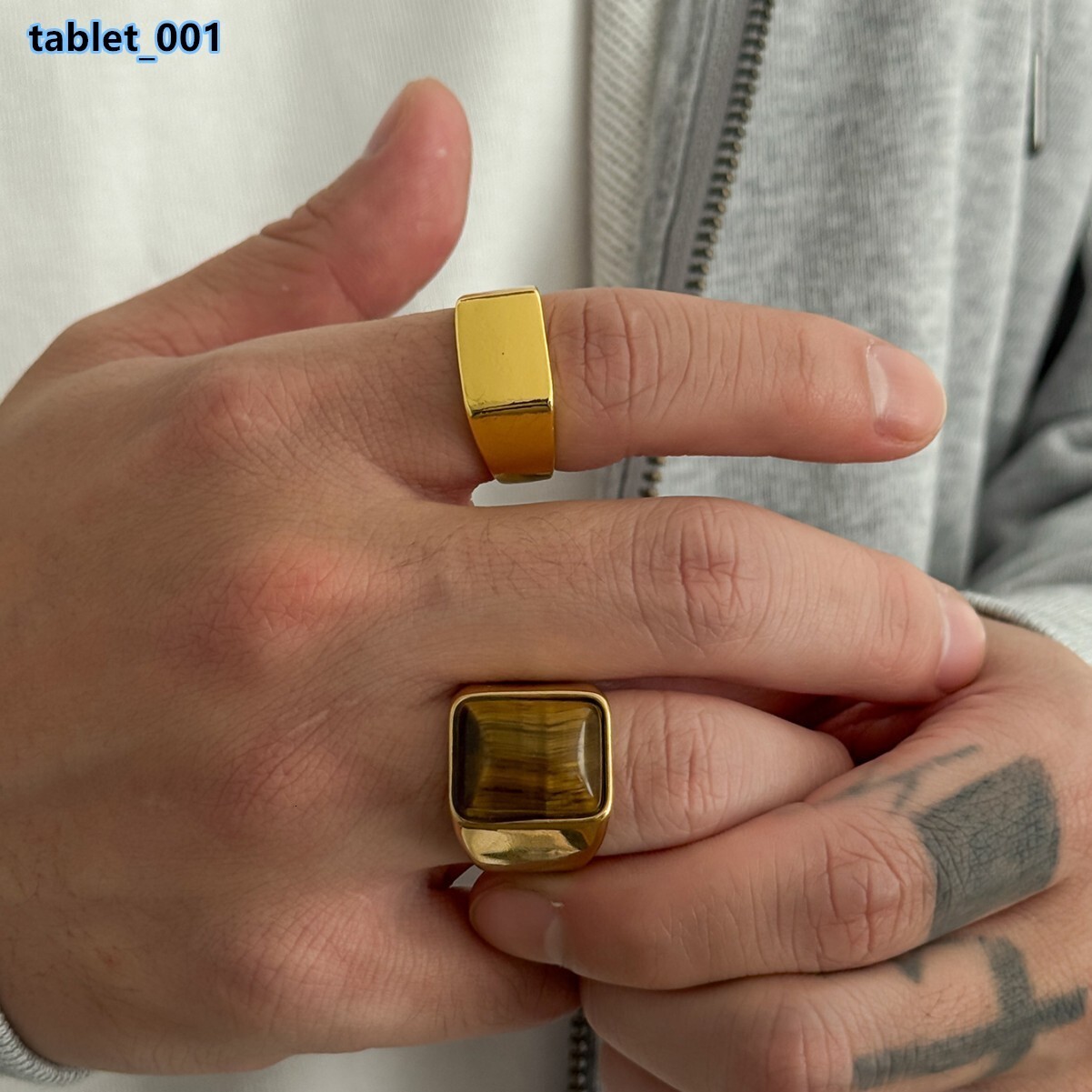 2Pcs/Set Vintage Geometric Square Wide Ring for Men Punk Gold Color Inlaid Resin Finger Knuckle Ring Hip Hop Male JewelryRG373