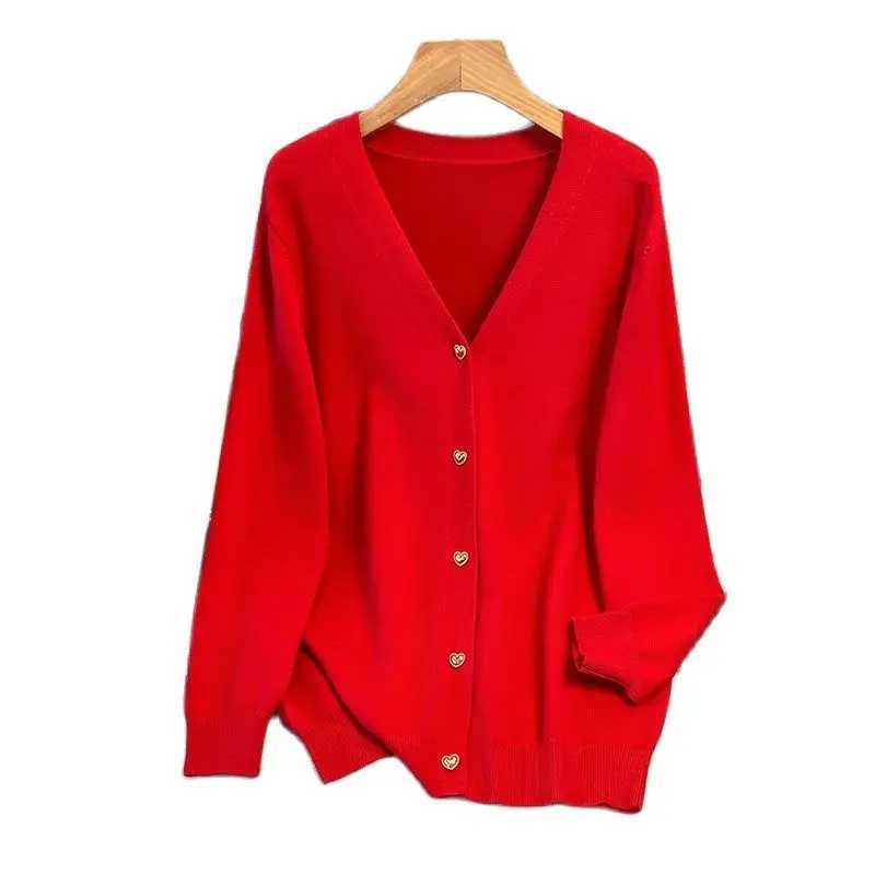 170Kg Plus Size Womens Bust 160 Spring Autumn Loose V-Neck Cardigan Sweater Knitted Jacket Black Res 4XL 5XL 6XL 7XL 8XL 9XL M260306