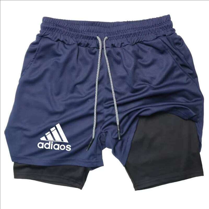 Men'S Compression Summer Gym Fitness Running Training Sports Two-In-One Mesh Breathable Quick-Drying Shorts