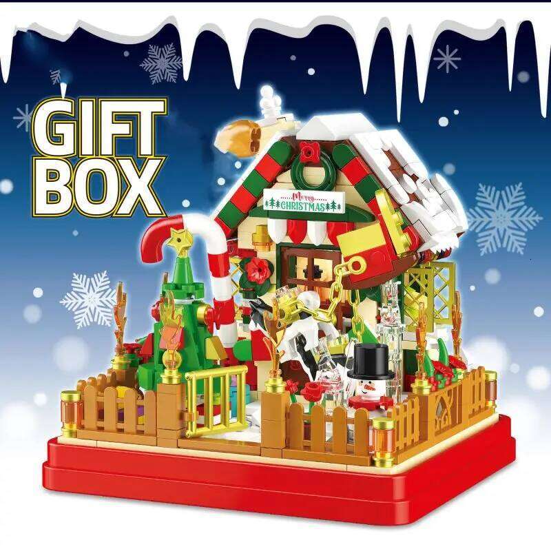 654PCS Christmas House Building Blocks Gift Box Set Creative City Streetview Assembly Model Bricks Kids DIY Toys Holiday Present Z260305