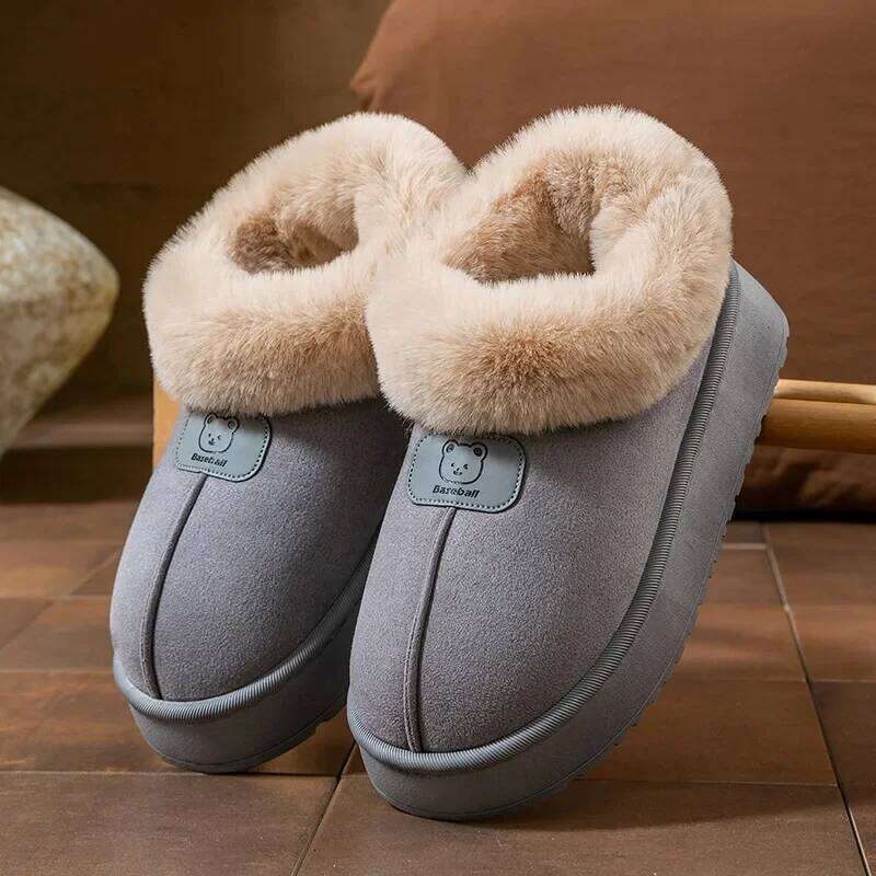 Woman Use Indoor Outdoor Cotton Shoes Winter Plush Anti Slip Sole Thick Bottom Embroider Fashion Fluffy Warm Slippers