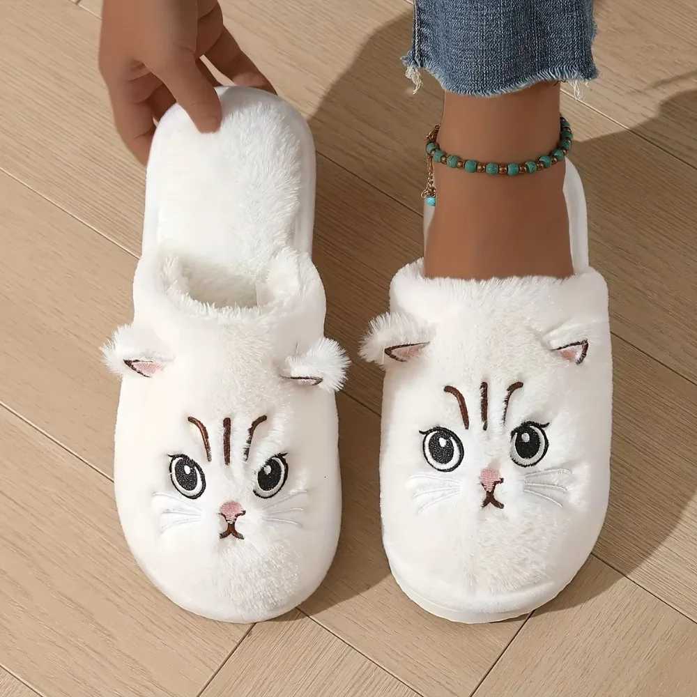 Womens Plush Cat Slippers Winter Warm Cozy Indoor House Shoes Soft EVA Sole Non-Slip Design S260305