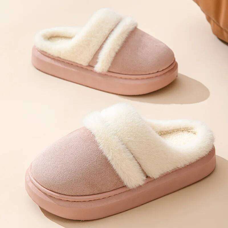 Litfun Winter Fluffy Women's Thick Bottom Non-slip Indoor Casual New Home Slides Furry Cozy Warm Cotton Slippers