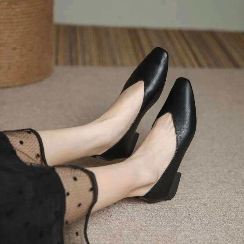 Woman Elegant Summer French Square Toe Green Mary Janes Cute Casual Flats Female Retro Low Heeled Soft Soled Flat Shoes