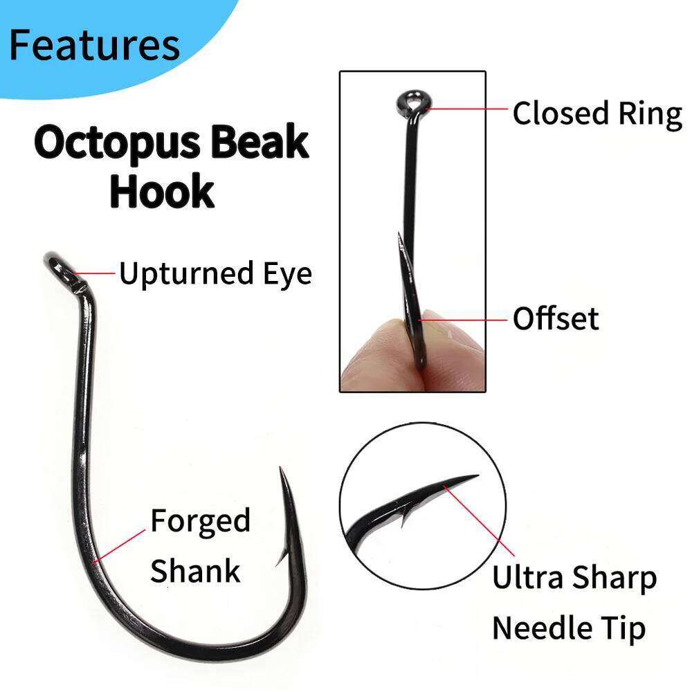 Ellllv #10 - 10/0 Luminous Octopus Beak High Carbon Steel UV Fluo Offset Fishhook Saltwater Fishing Bait Hook Black Green Orange S260305