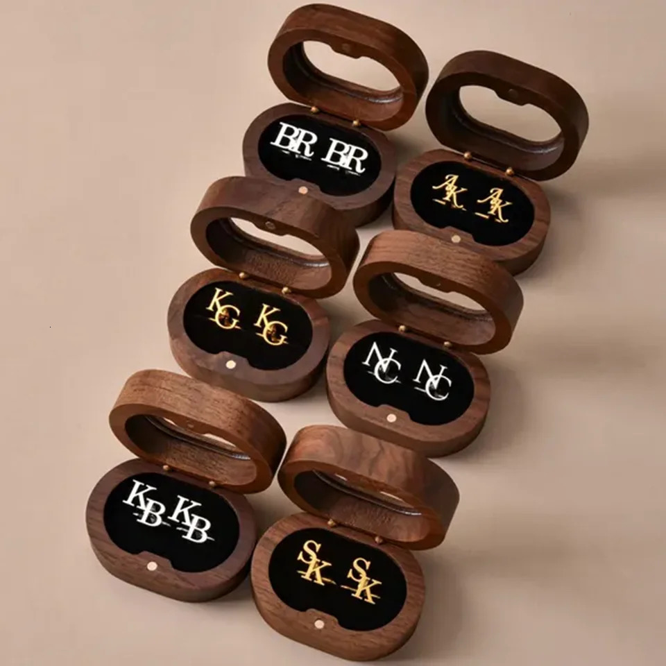Customized Personalized Letters Stainless Steel Cufflinks Wooden Box Packaging Cufflinks Suits Groomsmen 260302