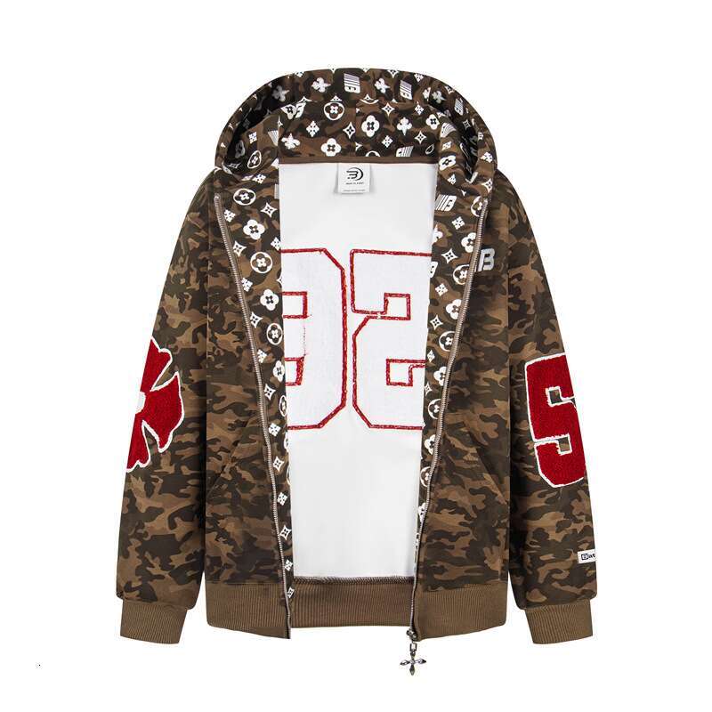 Men's Hoodies Modish Winter Sweatshirts New Real Shot American Retro Embroidery Flocking Personalized Design Hooded Sweatshirt Cardigan Men'