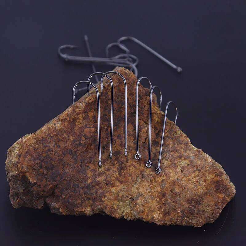 50pcs/lot Fishhooks High Carbon Steel Long Straight Shank Barbed Hooks For Fresh And Saltwater Fishing S260305