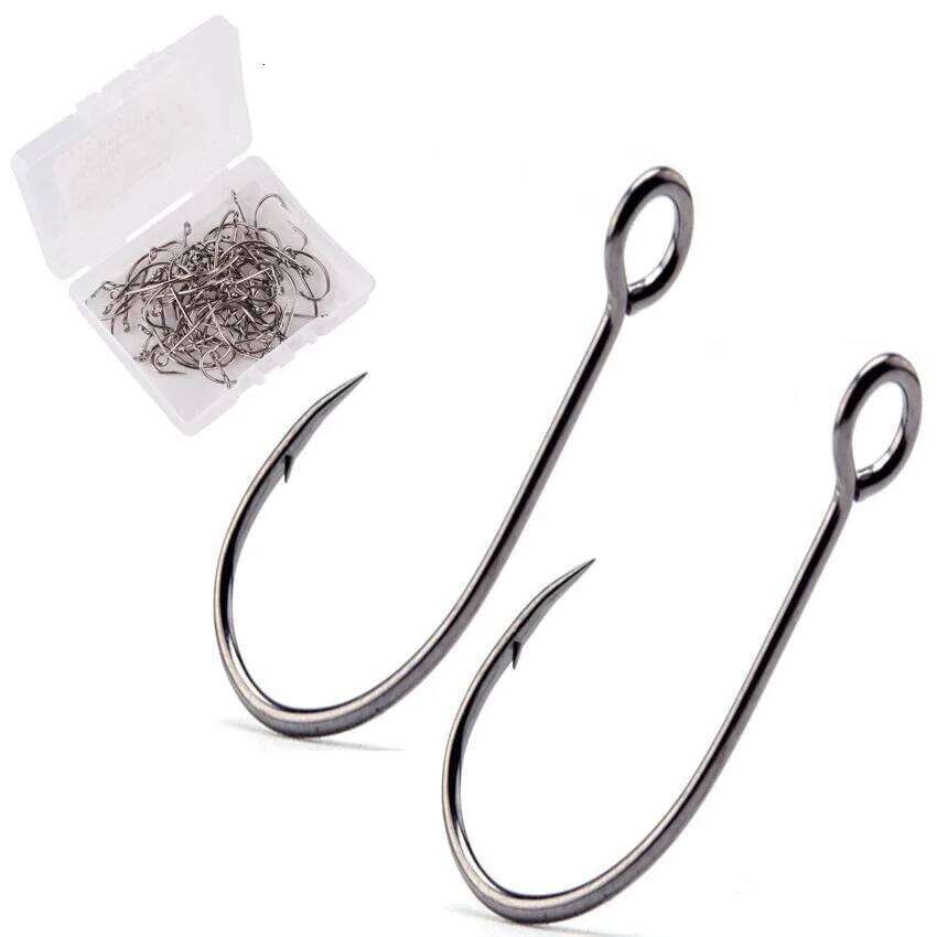 50pcs/box Crank Barbed Fishhook Fishing Tackle Box Big Eye Sharp High Carbon Steel Fish Single Hook Carp Jig Hooks Y260305