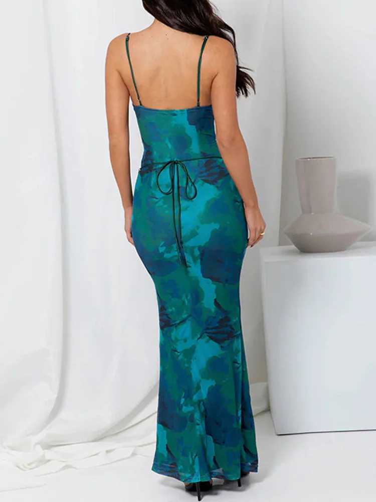 Fashion Summer Floral Printing Casual Slip Dress for Women New Slim Evening Party Long Dresses Sexy Backless Holiday Dress Robe X260306