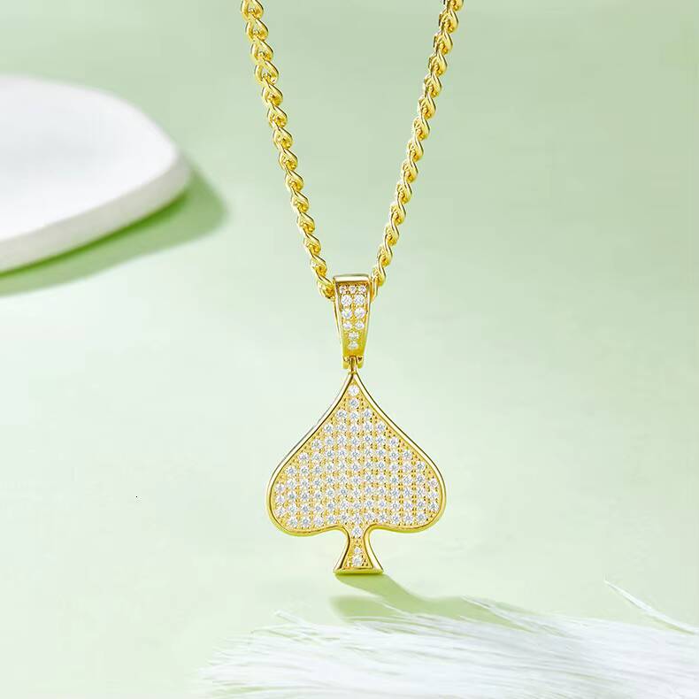 Spade Hip Hop Necklace with S925 Silver Pendant Set with Moissanite