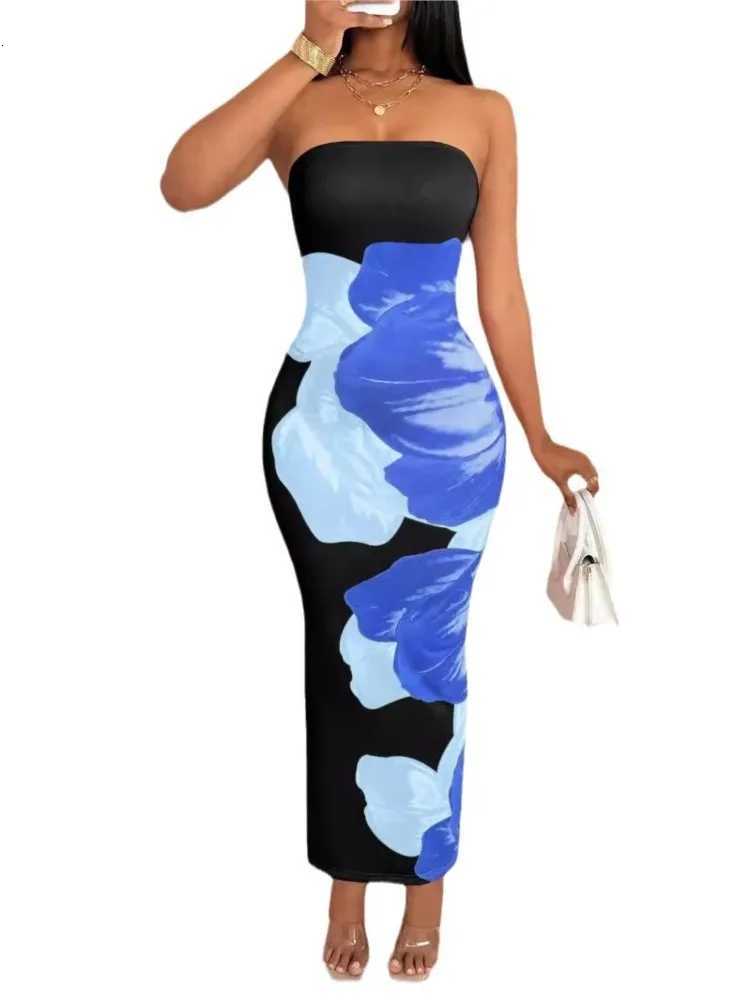 Elegant Fashionable Printed Long Dress New Summer Womens Sexy Slim Fit Chest Wrapped Off Shoulder Casual Dress X260306