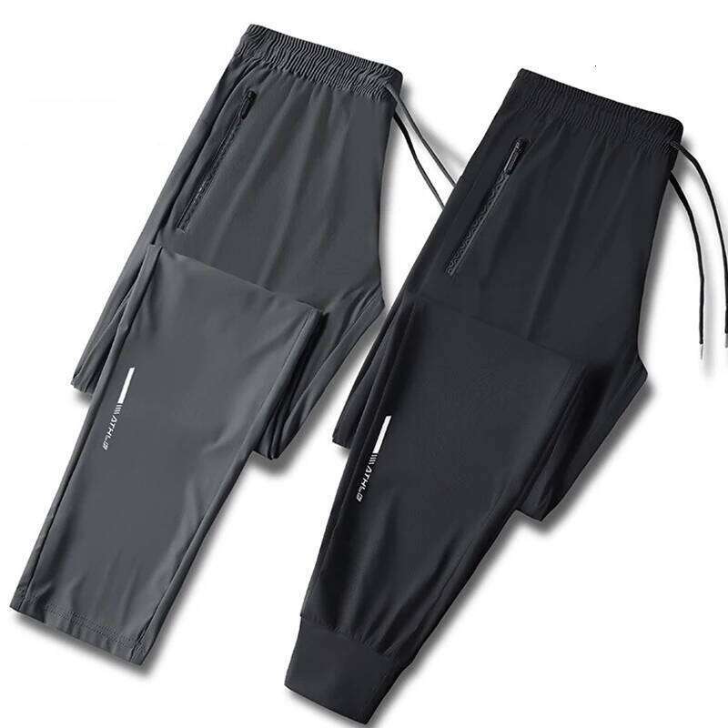 Quality Ice Silk For Men's Summer Slim New Loose High Elasticity Quick Drying Outdoor Running Casual Pants