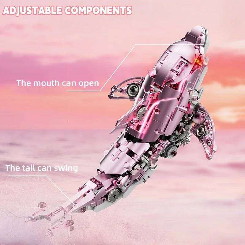 888Pcs Mechanical Dolphin Building Blocks Set With Motor Light Pink Blue Ocean Animal Linkage MOC 3D Desktop Model Gift Idea Z260305