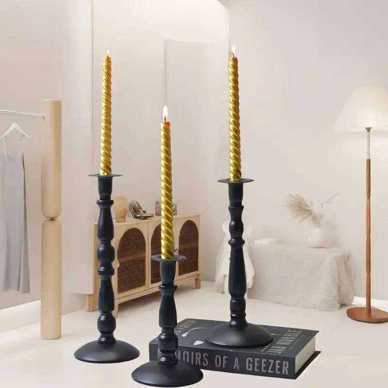 1PCS Black Candle Holder Nordic Living Modern Decoration Table Room Creative Candlestick Glass Vase Bookshelf Decor XJ260305