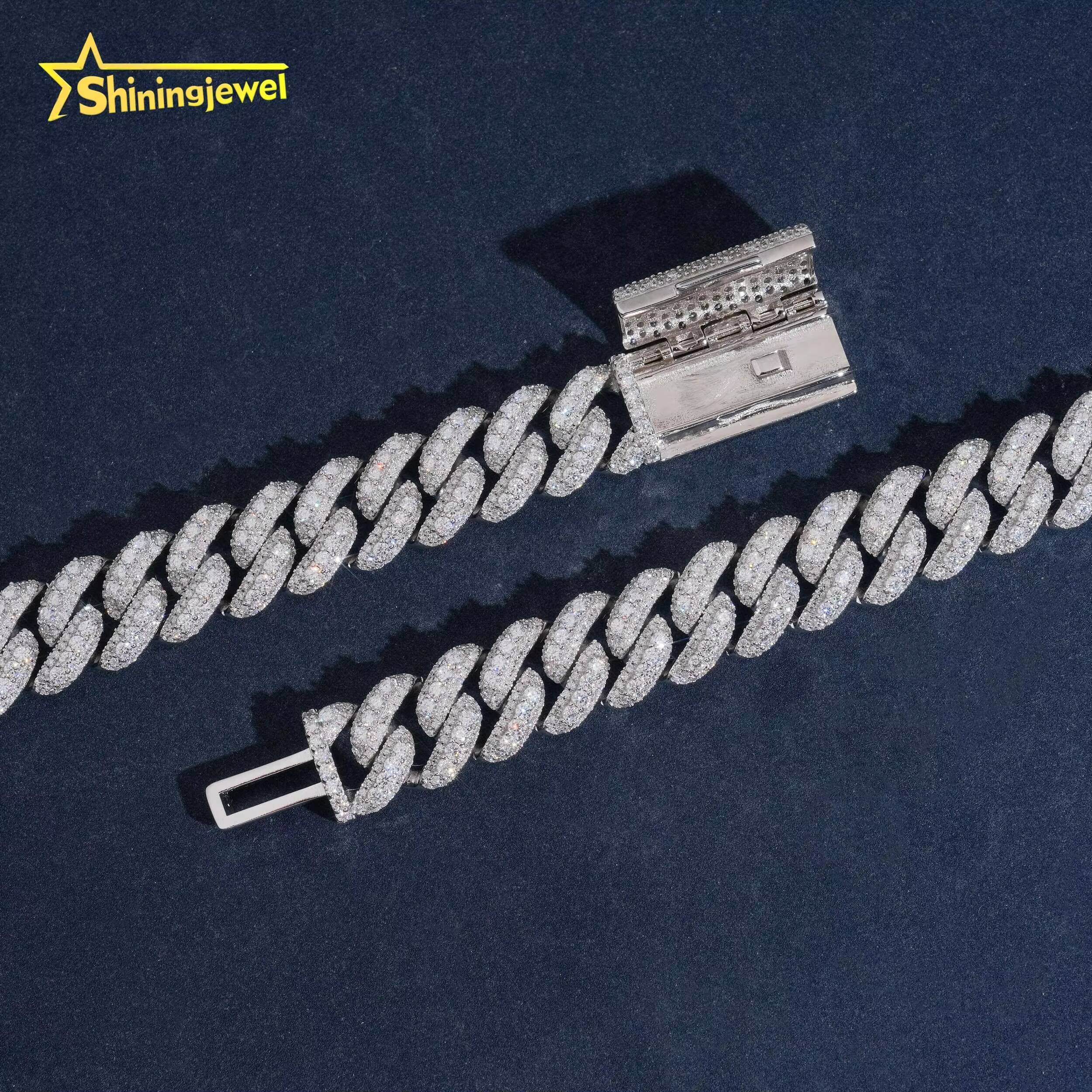 USA Warehouse New Style Men 925 Silver Bracelet Iced Out 13mm Hip Hop Moon Shape Moissanite Cuban Bracelet Fine Jewelry