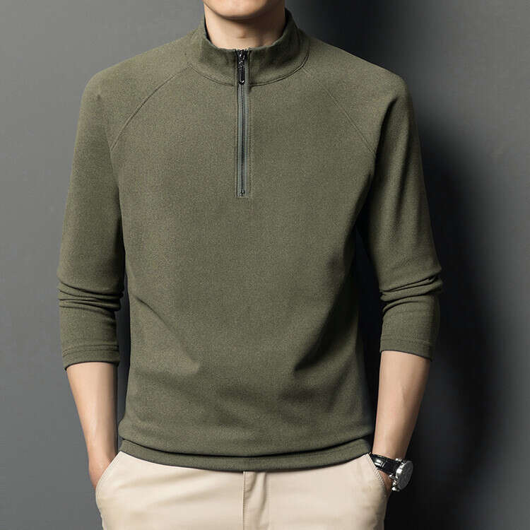 Double-sided velvet half-high collar zip-up sweatshirt for men, winter thickened warm solid color base shirt, men's long-sleeve T-shirt