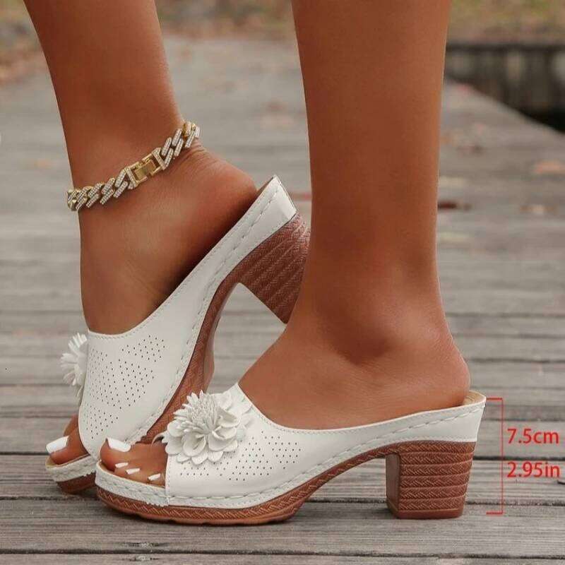 2025 New High Heels Slip on Summer Casual Comfortable Shoes Women Elegant Low Platform Sandals Sandalias