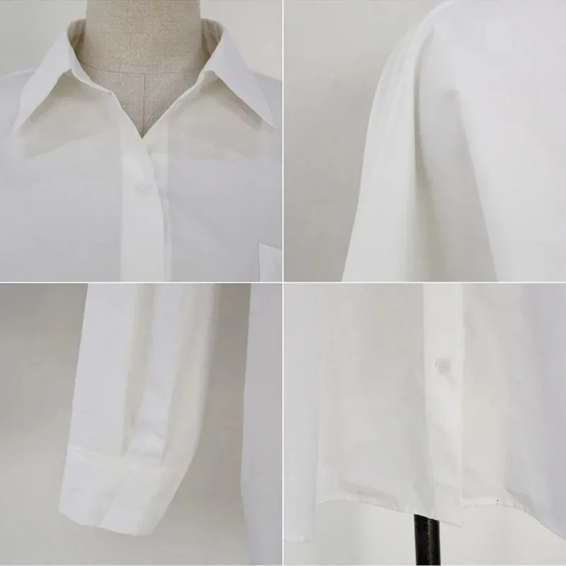 Office Lady Elegant White Casual Loose Blouses Fashion Cotton Long Sleeve Women Shirt Turndown Collar Tops 260306