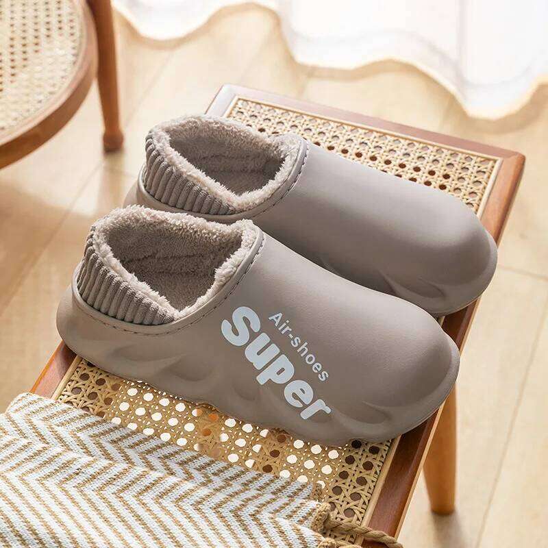 Litfun Winter Warm Cotton Indoor And Outdoor Waterproof Walking Shoes Fluffy Non-Slip Sandals For Women Men Slippers