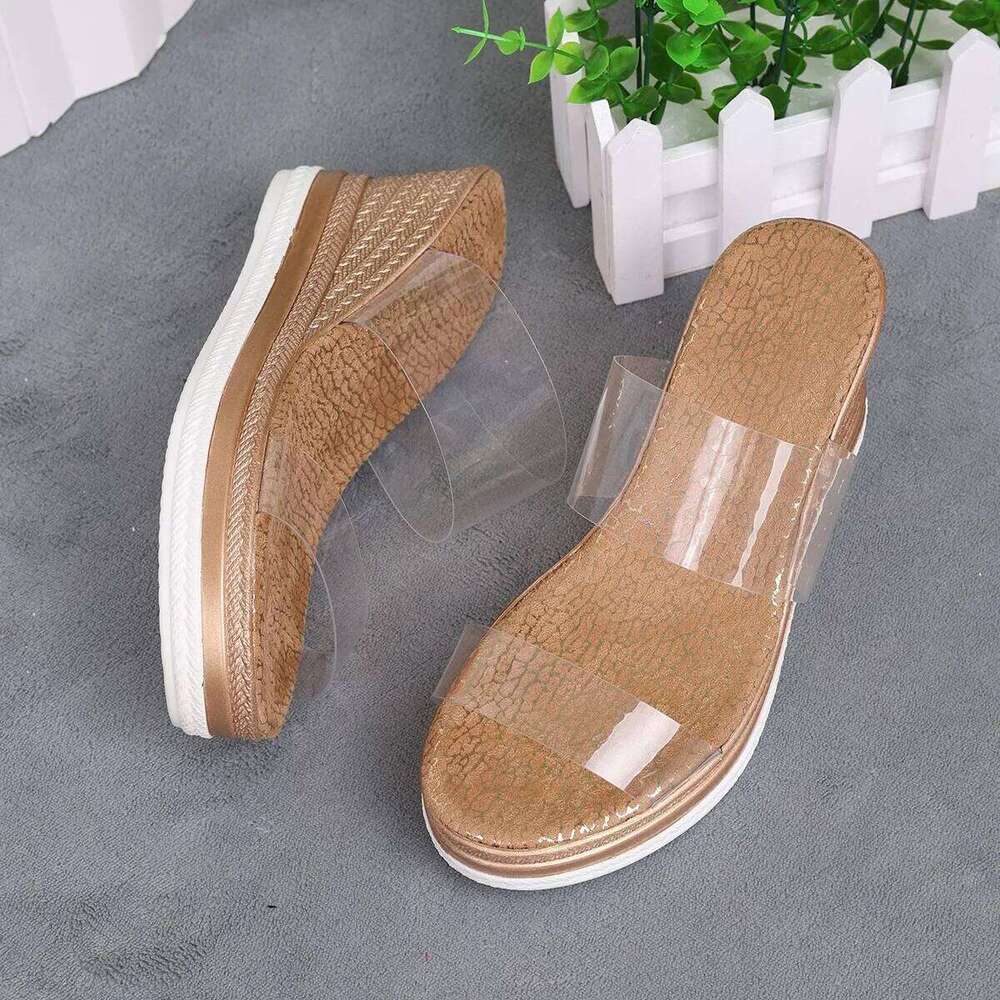 Transparent PVC Wedge Heels Sandals Women Summer Fashion Chunky Platform Slippers Woman Anti Slip Thick Sole Beach Slides Shoes