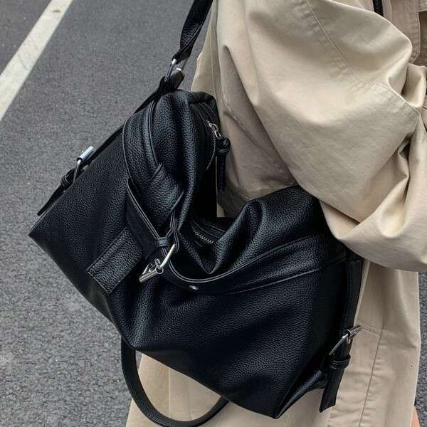 Women Large Capacity Versatile Hot Girl Motorcycle Personality Fashionable Handheld Tote Casual Commuting Single Shoulder Crossbody Bag