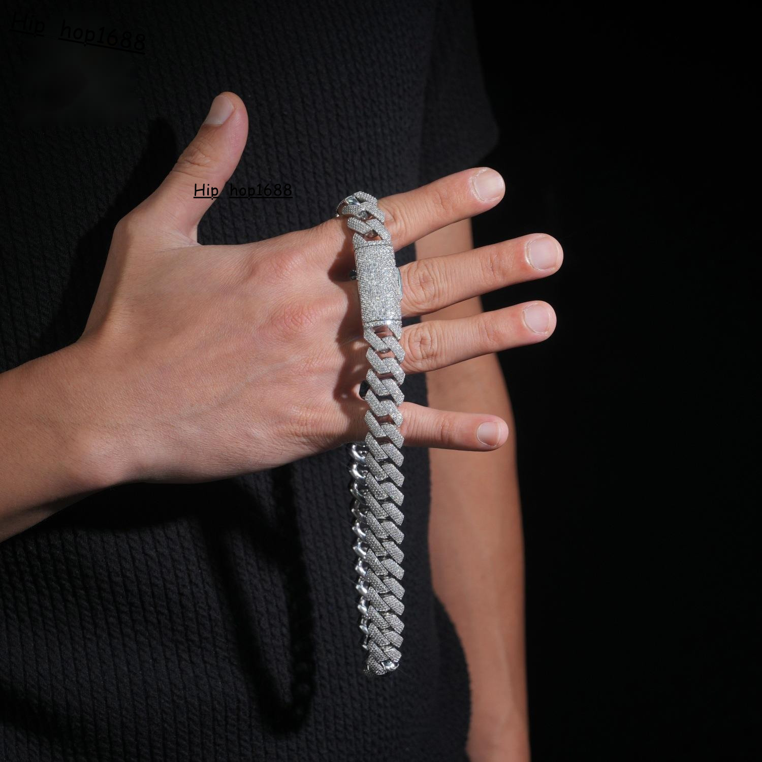 15mm-4 Row Stone Cuban Necklace 925 Silver Inlaid with VVS Moissanite Mens Nightclub Fashion Style