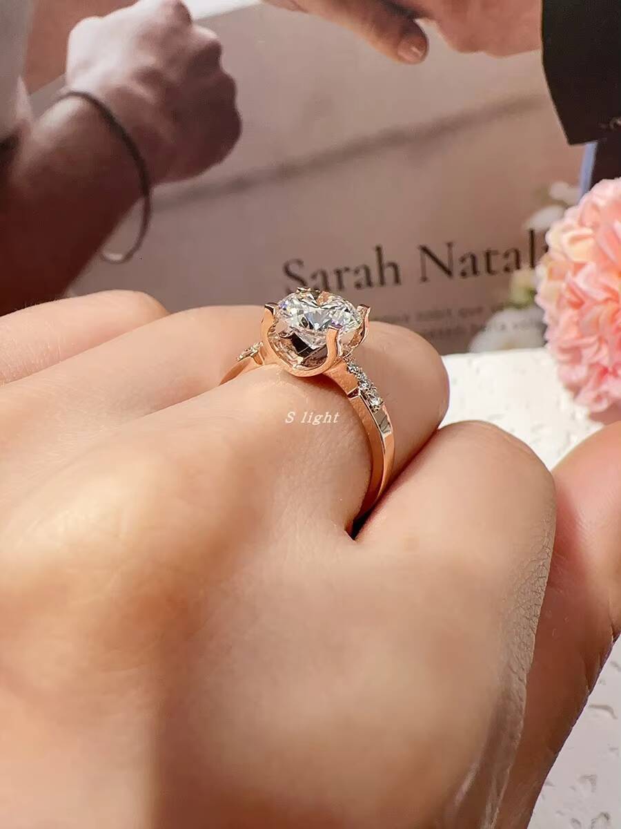 Lab-Grown Diamond Women Classic Small Waist Bull Head Four-Prong 18K Rose Gold Round Brilliant Cut 2 Ct Engagement Ring