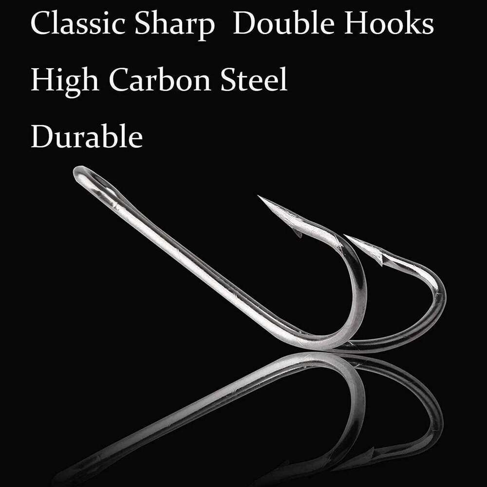 Double Set Classic High Carbon Steel Dual Frog Barb Fishing Bait Hooks Saltwater Freshwater 1#-8# S260305