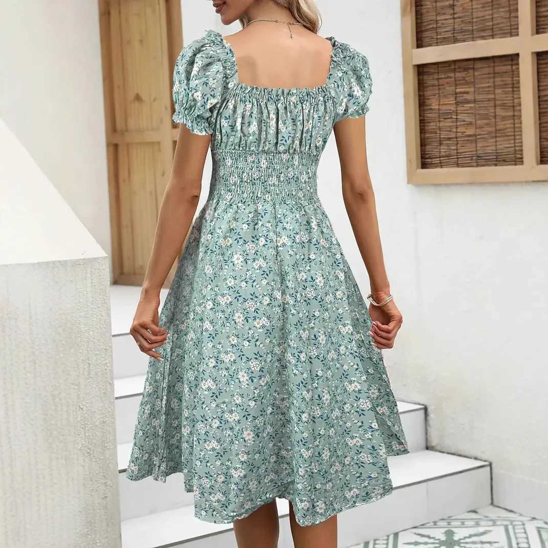 2025 Summer New Vintage Floral Bubble Sleeve French Dress X260306
