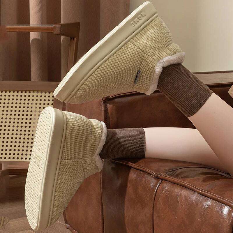 Litfun Winter Plush Lining Slippers For Women Anti-slip Platform House Slides Leisure Snow Boots Fluffy Warm Cozy Cotton Shoes