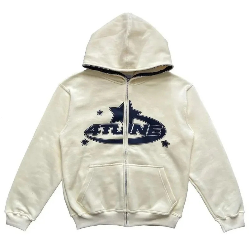 Star Letter Print Hoodie Men Retro Zip Up Long Sleeve Loose Jacket Coats Harajuku Casual Gothic Hooded Sweatshirt Y2K Streetwear 260304
