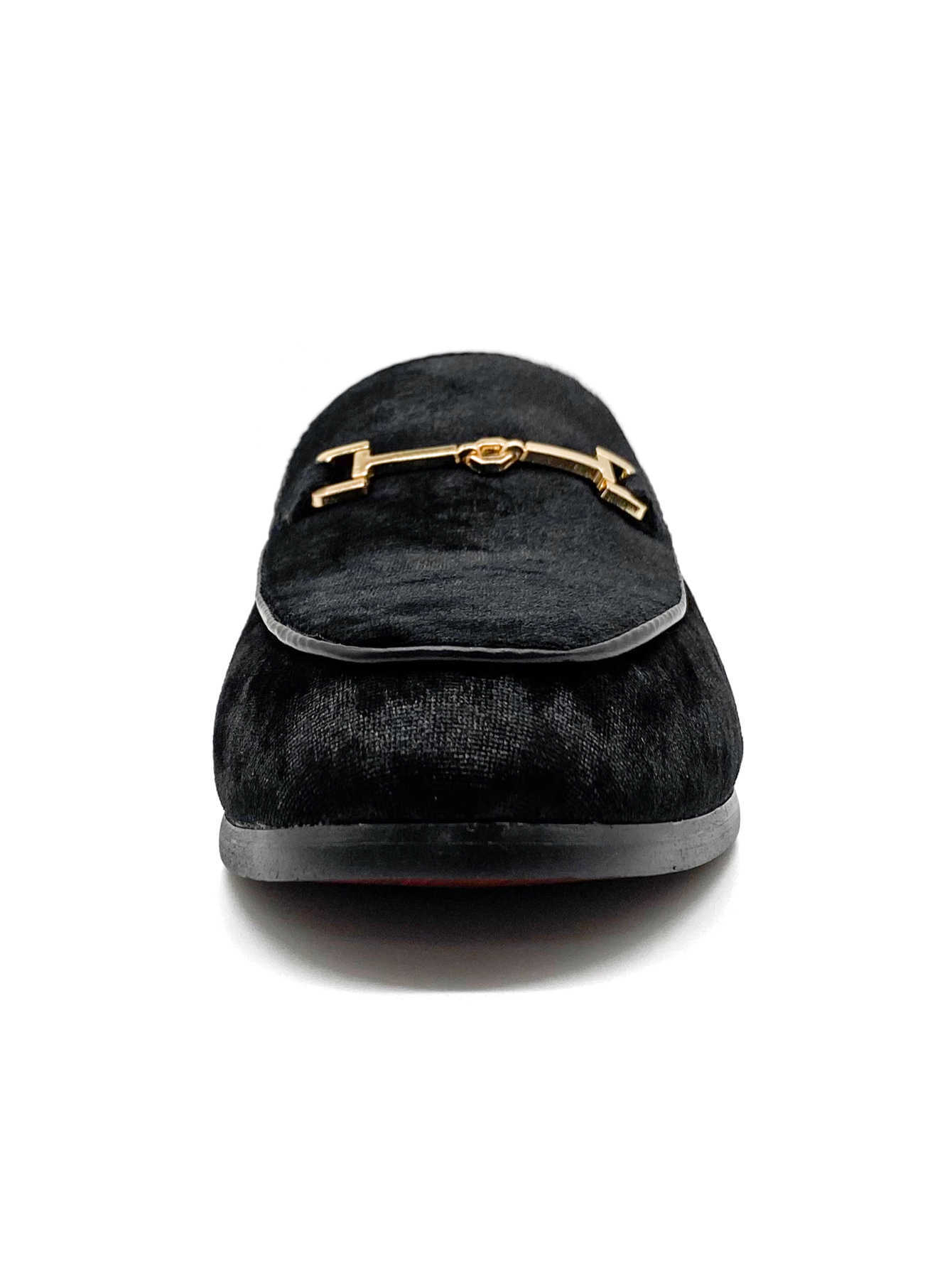 Men's Black Velvet Mules Loafers Backless Slippers with Gold Buckle Luxury Casual Slip-On Shoes