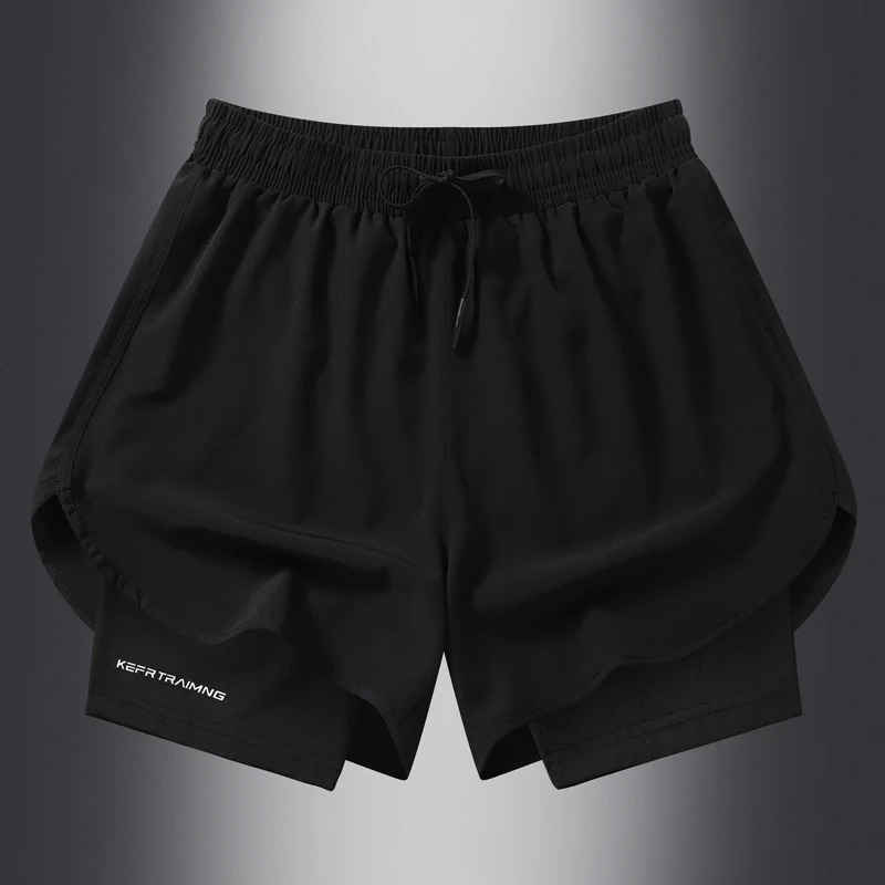two pieces of summer sports shorts mens and womens quick drying three point running training itness lining American b 260306