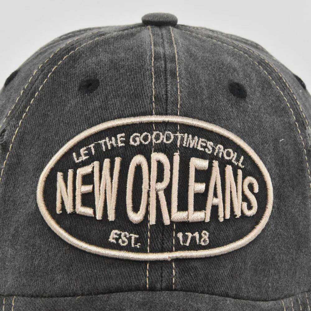 2025 Unisex Washed Cotton Baseball Cap New Orleans Embroidered Vintage Snapback Hat Men Women Streetwear Outdoor Sports Hats Y260304
