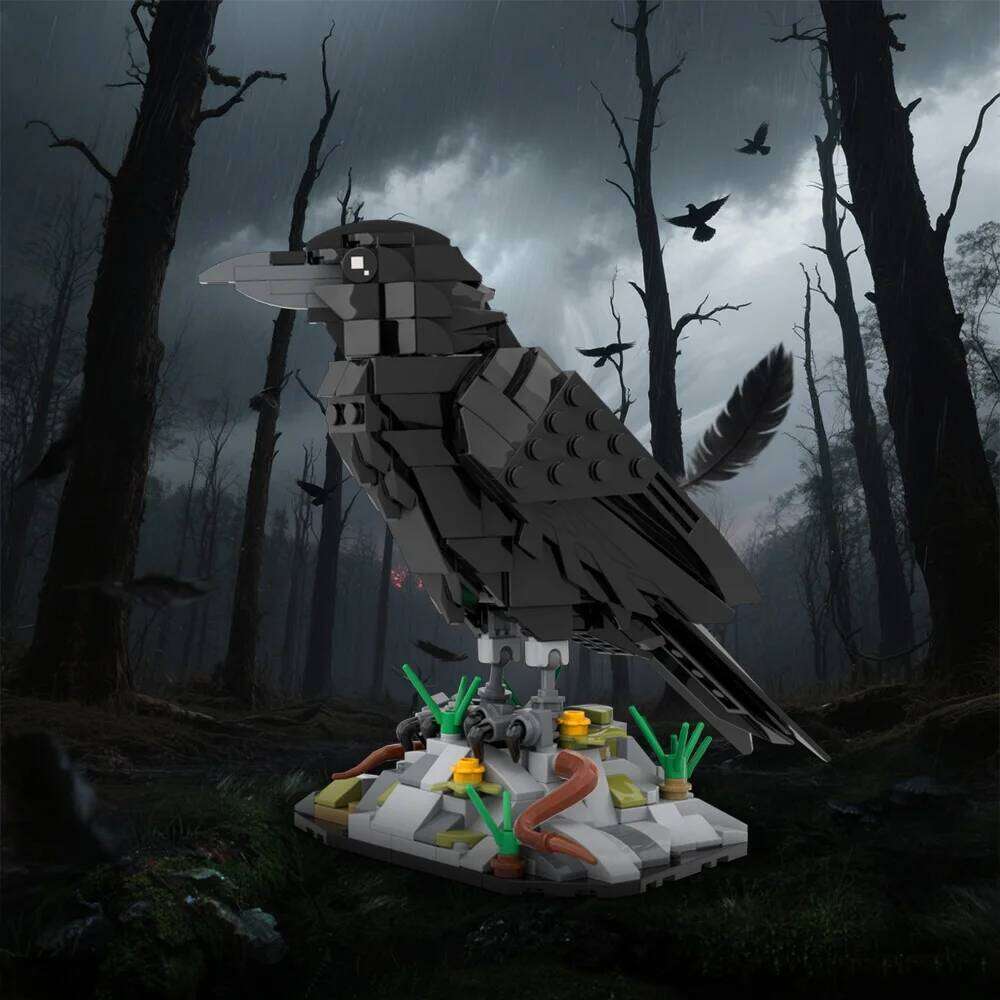MOC Model Building Blocks Sets Clever Raven Black Bird 3D Home Ornament Brick STEM Toy Adult Halloween Gift Z260305